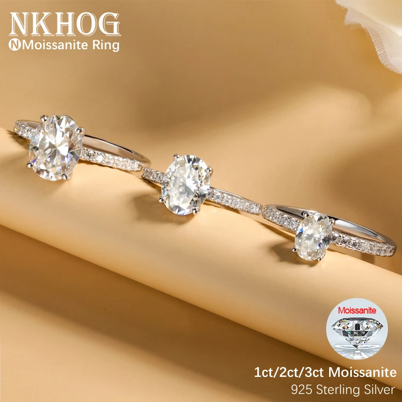 NKHOG 1/2/3ct Овальные кольца с муассанитом Женские ювелирные изделия из стерлингового серебра S925 D VVS Pass Diamond Test в форме яйца Кольцо без выцветания GRA
NKHOG 1/2/3ct Овальные кольца с муассанитом Женские ювелирные изделия из стерлингового серебра S925 D VVS Pass Diamond Test в форме яйца Кольцо без выцветания GRA