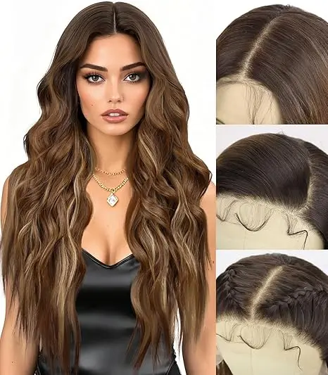 13*4 synthetic lace wig, with baby hair, long wavy amber color, high-gloss wig, no glue, suitable for festivals and daily use
13*4 synthetic lace wig, with baby hair, long wavy amber color, high-gloss wig, no glue, suitable for festivals and daily use