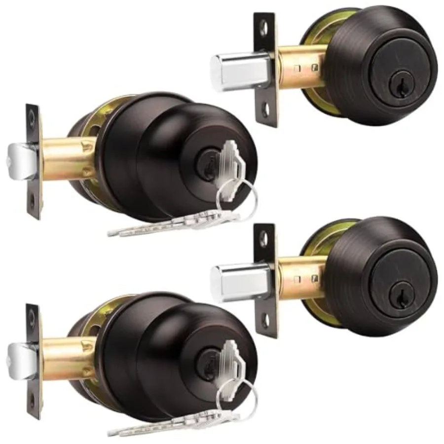 Entry Door Knob and Double Cylinder Deadbolt Combo Pack, Lock Set for Front Door and Entrance Gate, Keyed Alike Handleset, Set
Entry Door Knob and Double Cylinder Deadbolt Combo Pack, Lock Set for Front Door and Entrance Gate, Keyed Alike Handleset, Set