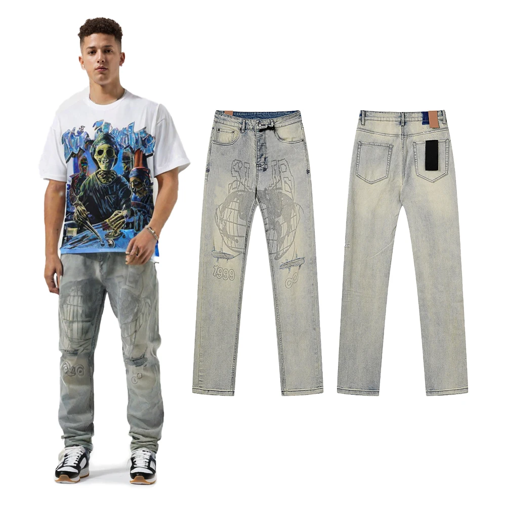 Y2k Streetwear Slim Fit Denim Jeans with Distressed Wash Hiphop Street Style Cotton Vintage Print Ripped Hole Casual Skinny Pant
Y2k Streetwear Slim Fit Denim Jeans with Distressed Wash Hiphop Street Style Cotton Vintage Print Ripped Hole Casual Skinny Pant