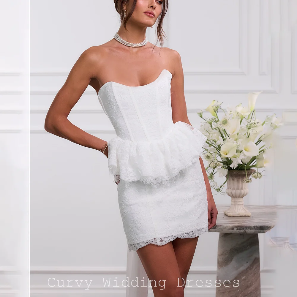 Curvy Romantic French Strapless Lace Corset Peplum Short Bridal Gown for Women with Lace Up Back for Party Customized 2026
Curvy Romantic French Strapless Lace Corset Peplum Short Bridal Gown for Women with Lace Up Back for Party Customized 2026