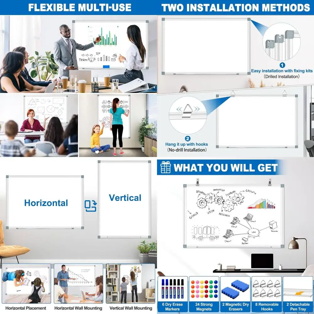 Pair of 36x24 Inch Magnetic Wall Whiteboards with Aluminum Frame and Long Pen Tray for Office, Classroom, and Home
Pair of 36x24 Inch Magnetic Wall Whiteboards with Aluminum Frame and Long Pen Tray for Office, Classroom, and Home