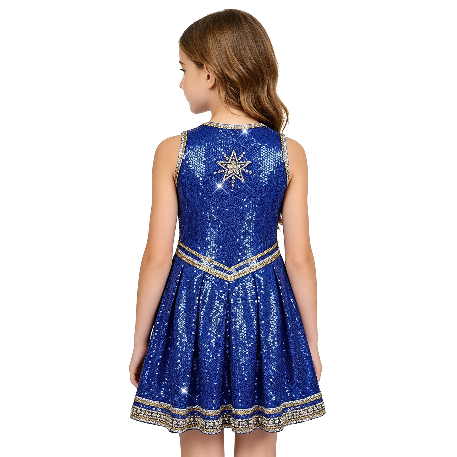 Kids Girls Sequins Cheer Leading Dress Sleeveless Aline Swing Ruffle Roleplay Dress for Summer Camp Talent Show Night Outfit
Kids Girls Sequins Cheer Leading Dress Sleeveless Aline Swing Ruffle Roleplay Dress for Summer Camp Talent Show Night Outfit