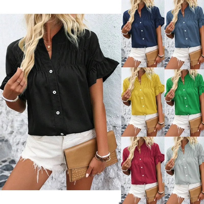 Women's Blouses Summer Casual Short-sleeved Gathered Shirt Button Solid Color Cotton Linen Stand Collar Fashion Shirts For Women
Women's Blouses Summer Casual Short-sleeved Gathered Shirt Button Solid Color Cotton Linen Stand Collar Fashion Shirts For Women