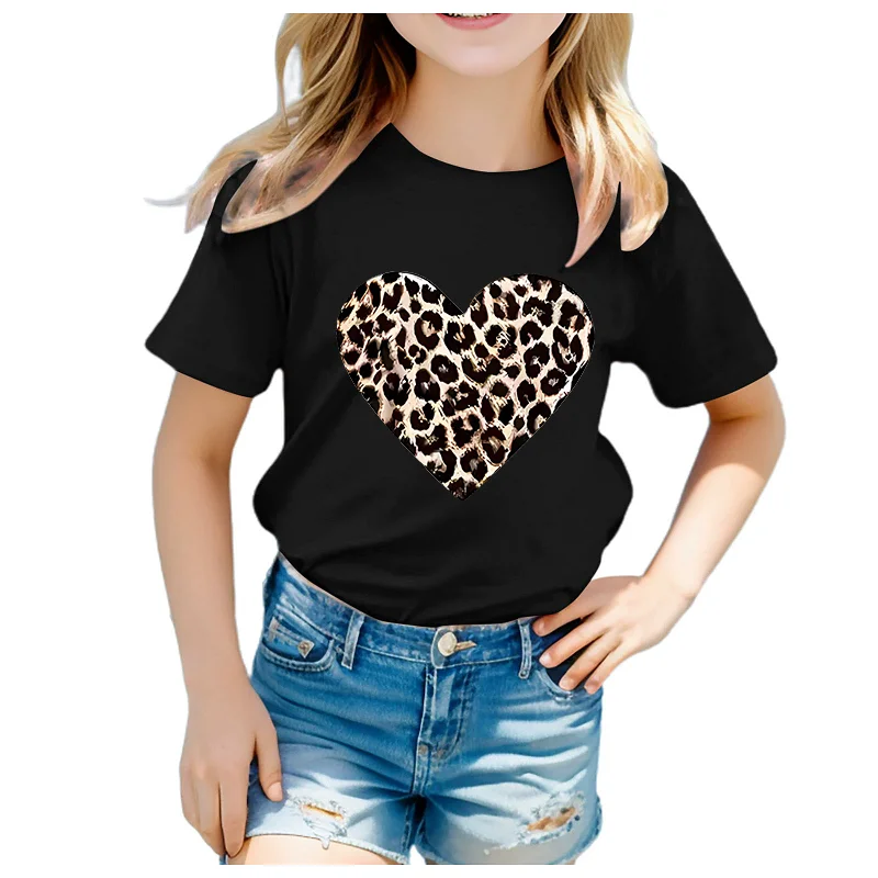 Best-selling new product: Leopard print heart print Girls' round-neck short-sleeved T-shirt made of Modal
Best-selling new product: Leopard print heart print Girls' round-neck short-sleeved T-shirt made of Modal