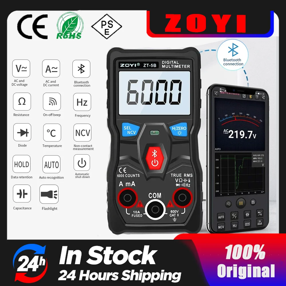 ZOYI Digital Multimeter ZT-5B Professional Tester AutoRange AC/DC Voltmeter Ammeter Mini Electrician meter Bluetooth connect APP
ZOYI Digital Multimeter ZT-5B Professional Tester AutoRange AC/DC Voltmeter Ammeter Mini Electrician meter Bluetooth connect APP