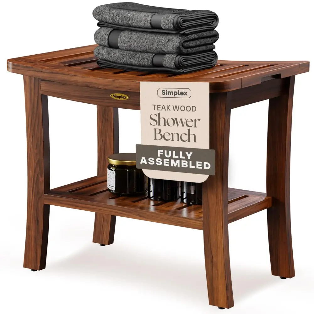 Teak Shower Bench for Inside Shower, Solid Teak Wood Bathroom Bench with Shelf, Waterproof Indoor Outdoor Spa Bench
Teak Shower Bench for Inside Shower, Solid Teak Wood Bathroom Bench with Shelf, Waterproof Indoor Outdoor Spa Bench
