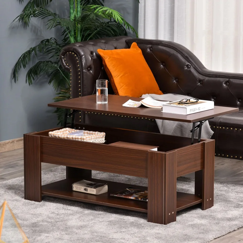 39" Lift Top Coffee Pop-Up Table with Hidden Storage Compartment & Shelf, Brown
39" Lift Top Coffee Pop-Up Table with Hidden Storage Compartment & Shelf, Brown