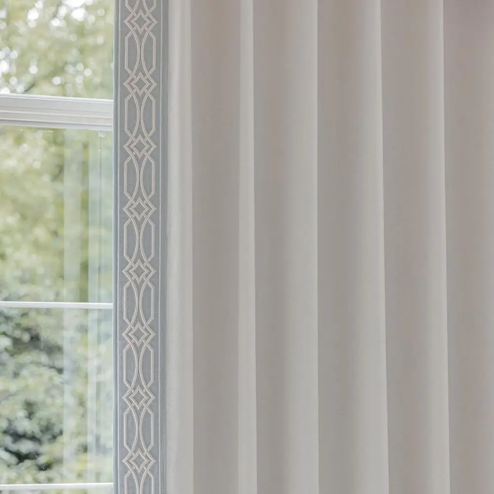 Embroidered Trim Pearl White Cotton Blend Pleated Curtains for Living Rooms, 50x102
Embroidered Trim Pearl White Cotton Blend Pleated Curtains for Living Rooms, 50x102