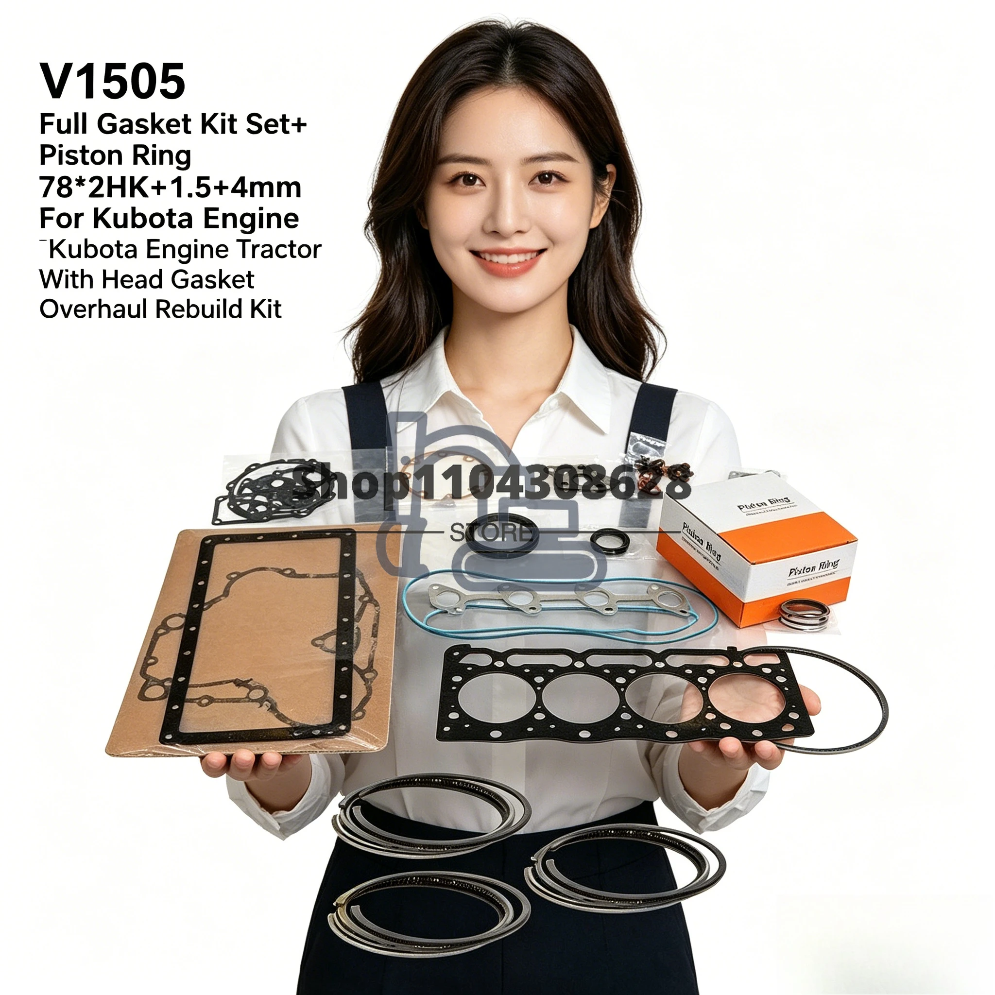 V1505 Full Gasket Kit Set+ Piston Ring 78*2HK+1.5+4mm For Kubota Engine Tractor With Head Gasket Overhaul Rebuild Kit
V1505 Full Gasket Kit Set+ Piston Ring 78*2HK+1.5+4mm For Kubota Engine Tractor With Head Gasket Overhaul Rebuild Kit