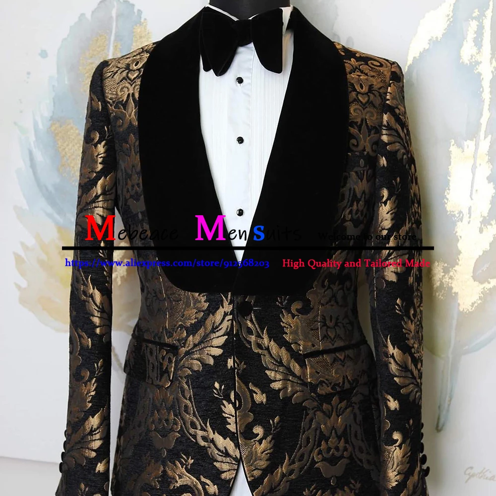 Newest Black Velvet Shawl Lapel Wedding Suits For Men 2023 Slim Fit Gold Jacquard Mens Suit Formal Prom Groom Tuxedo 2 Pieces
Newest Black Velvet Shawl Lapel Wedding Suits For Men 2023 Slim Fit Gold Jacquard Mens Suit Formal Prom Groom Tuxedo 2 Pieces