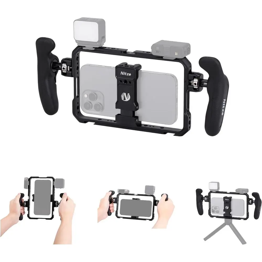 Video Rig with Ergonomic Handles, Adjustable Clamp and 5 Cold Shoes for Vloggers and Videographers
Video Rig with Ergonomic Handles, Adjustable Clamp and 5 Cold Shoes for Vloggers and Videographers