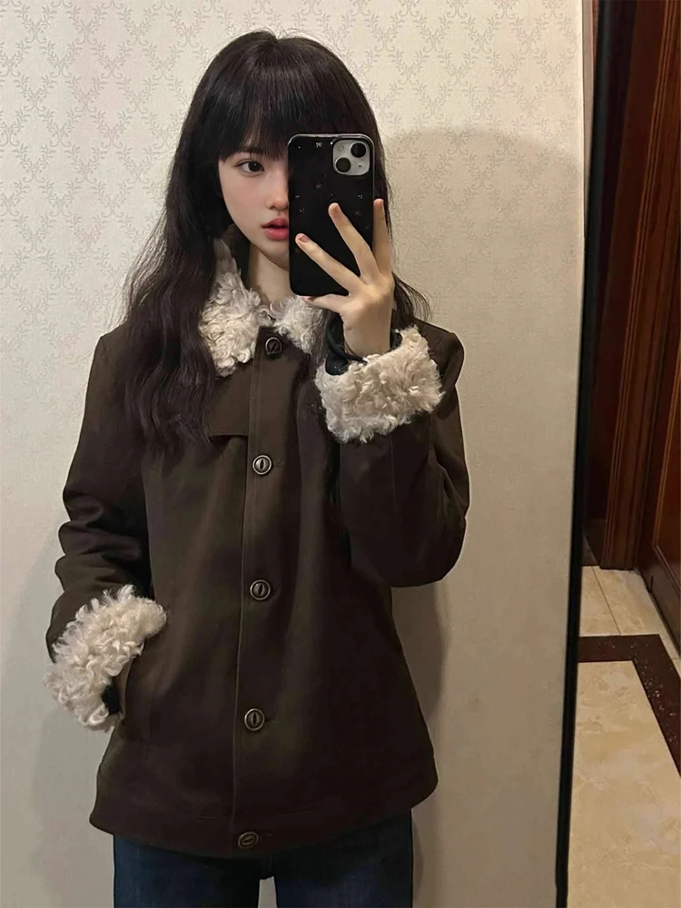 Retro American Brown Lamb Fur Jacket Women's Winter Thick Warm High-End Short Cotton Coat Warm Fluffy Short Women's Outerwear
Retro American Brown Lamb Fur Jacket Women's Winter Thick Warm High-End Short Cotton Coat Warm Fluffy Short Women's Outerwear