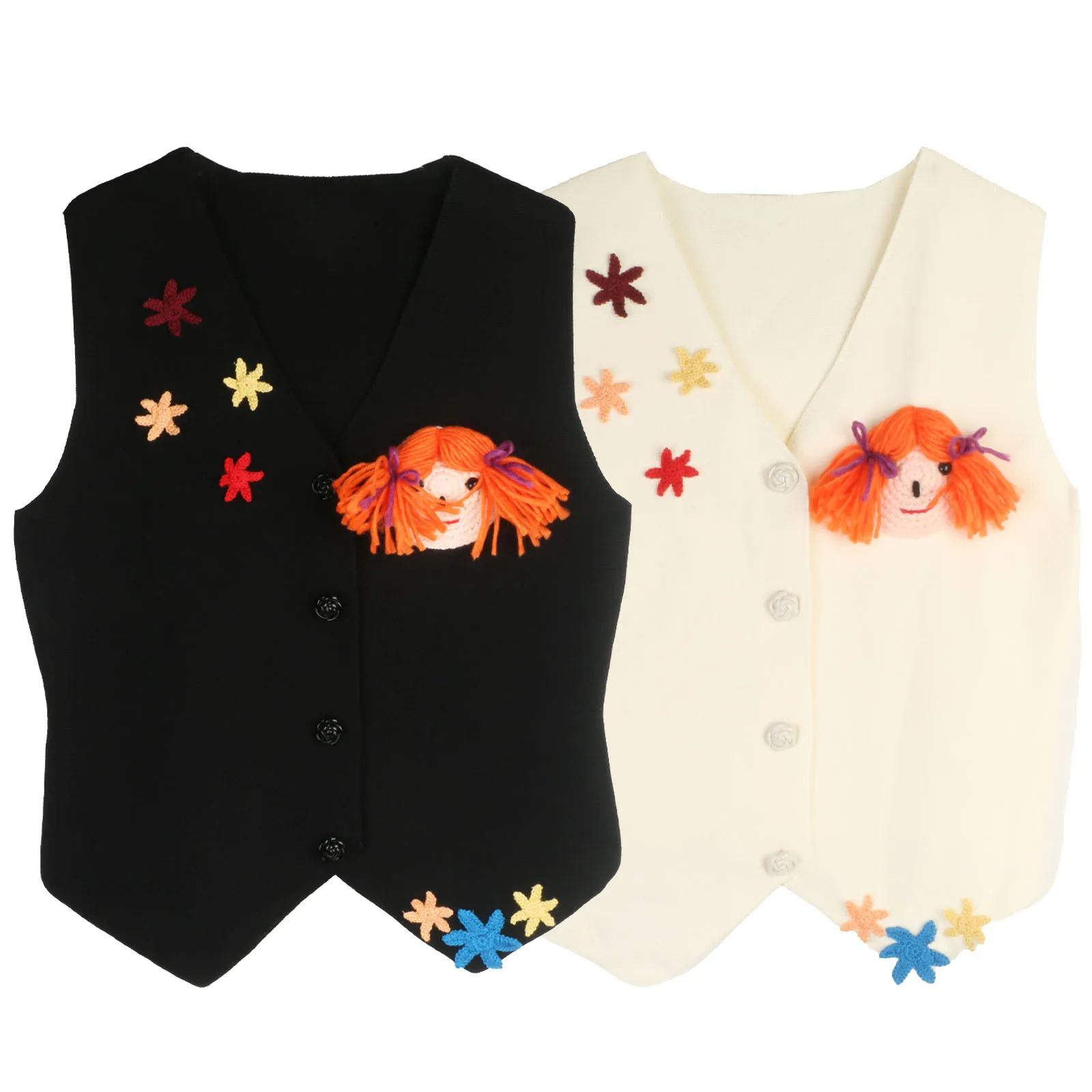 Черно-белый вязаный жилет без рукавов с v-образным вырезом и вышивкой мультяшной красоты, осенне-зимний свитер, топ, женский вязаный кардиган
Черно-белый вязаный жилет без рукавов с v-образным вырезом и вышивкой мультяшной красоты, осенне-зимний свитер, топ, женский вязаный кардиган