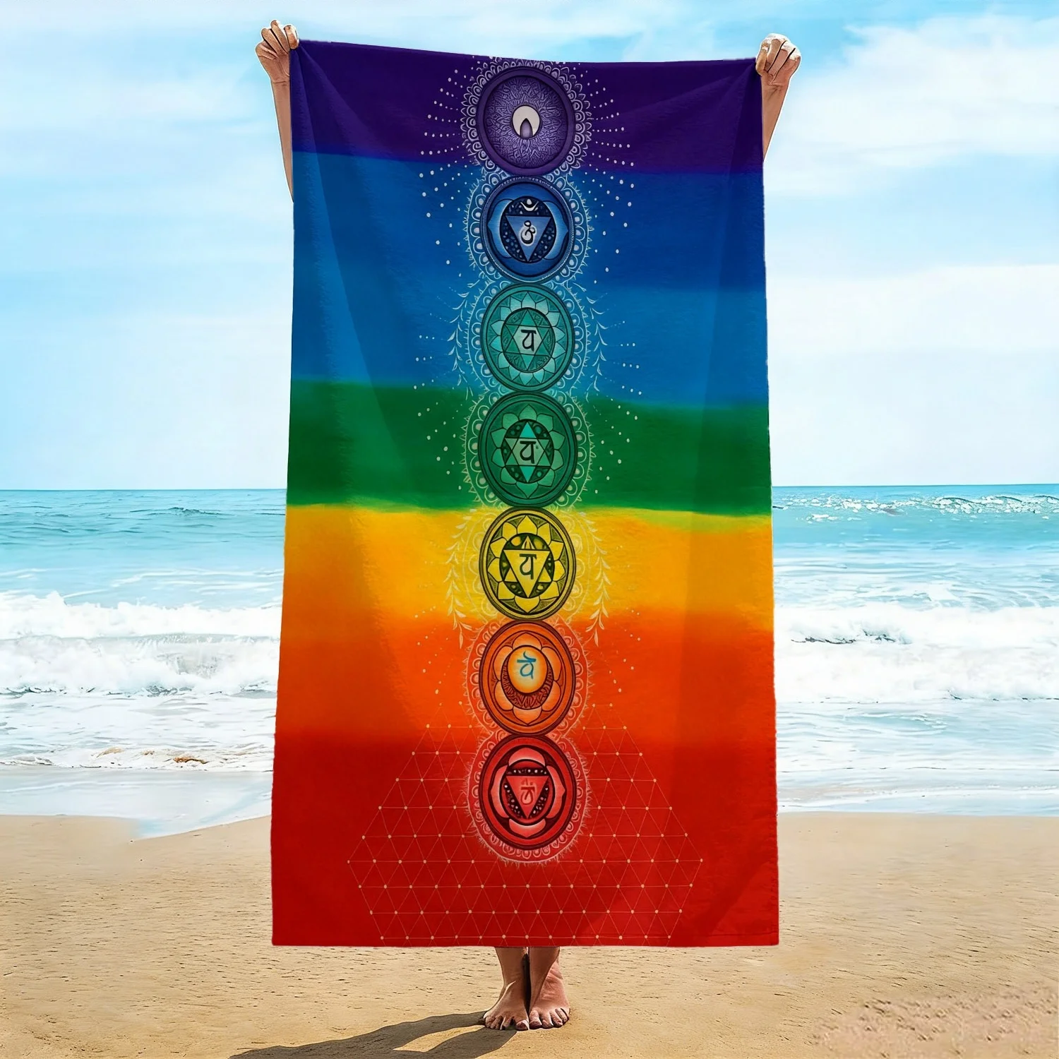 Vibrant Rainbow Chakra Beach Towel, 7 Chakra Symbols on Gradient Background Print Bath Towel, Boho Spiritual Summer Essential
Vibrant Rainbow Chakra Beach Towel, 7 Chakra Symbols on Gradient Background Print Bath Towel, Boho Spiritual Summer Essential