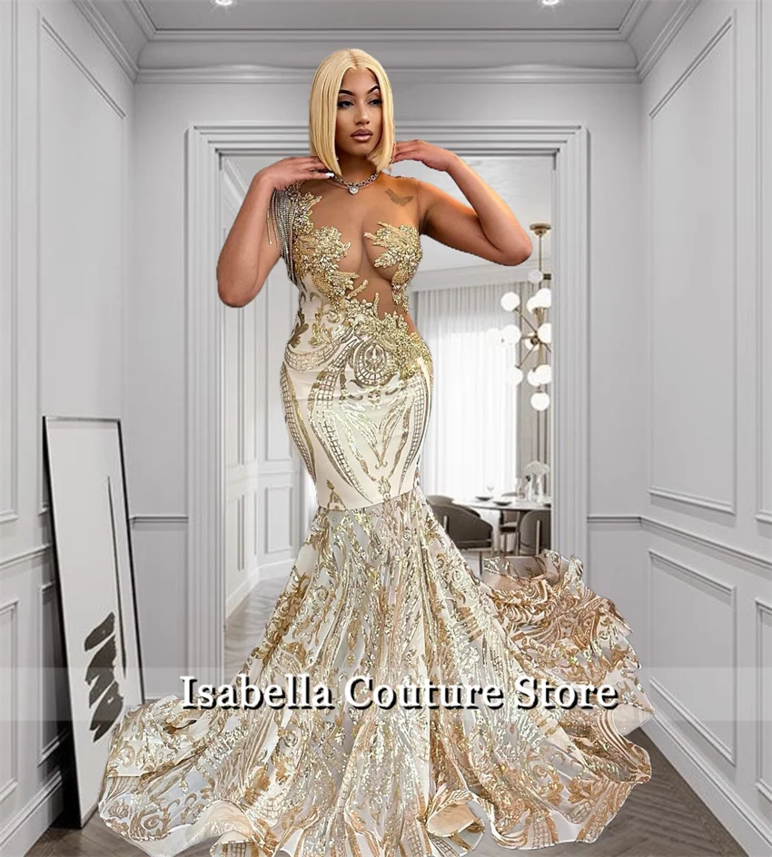 Sparkly Gold Mermaid Prom Dress Beads Crystal Rhinestones Sequins Party Dress Birthday Wedding Reception Gown Robe Customized
Sparkly Gold Mermaid Prom Dress Beads Crystal Rhinestones Sequins Party Dress Birthday Wedding Reception Gown Robe Customized