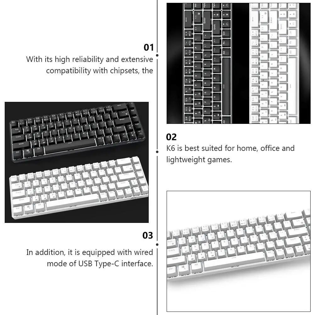 1Pcs Rk855 Mechanical Keyboard 68-Key Dual Mode Portable Home Office Keyboard with USB-C 1000mAh Support 5
