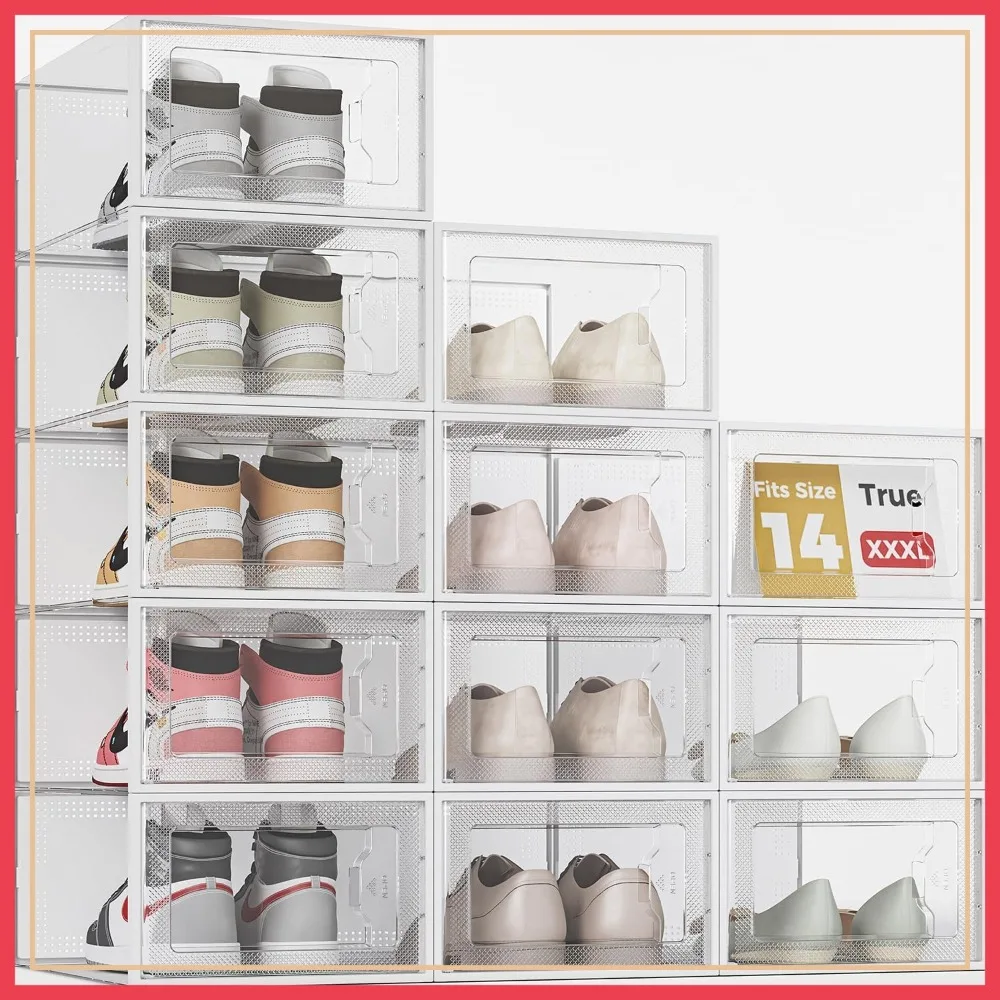 Large Shoe Storage Box, 12-Pack Clear Plastic Stackable Organizer for Closet, Fits Up to Men's US 14
Large Shoe Storage Box, 12-Pack Clear Plastic Stackable Organizer for Closet, Fits Up to Men's US 14