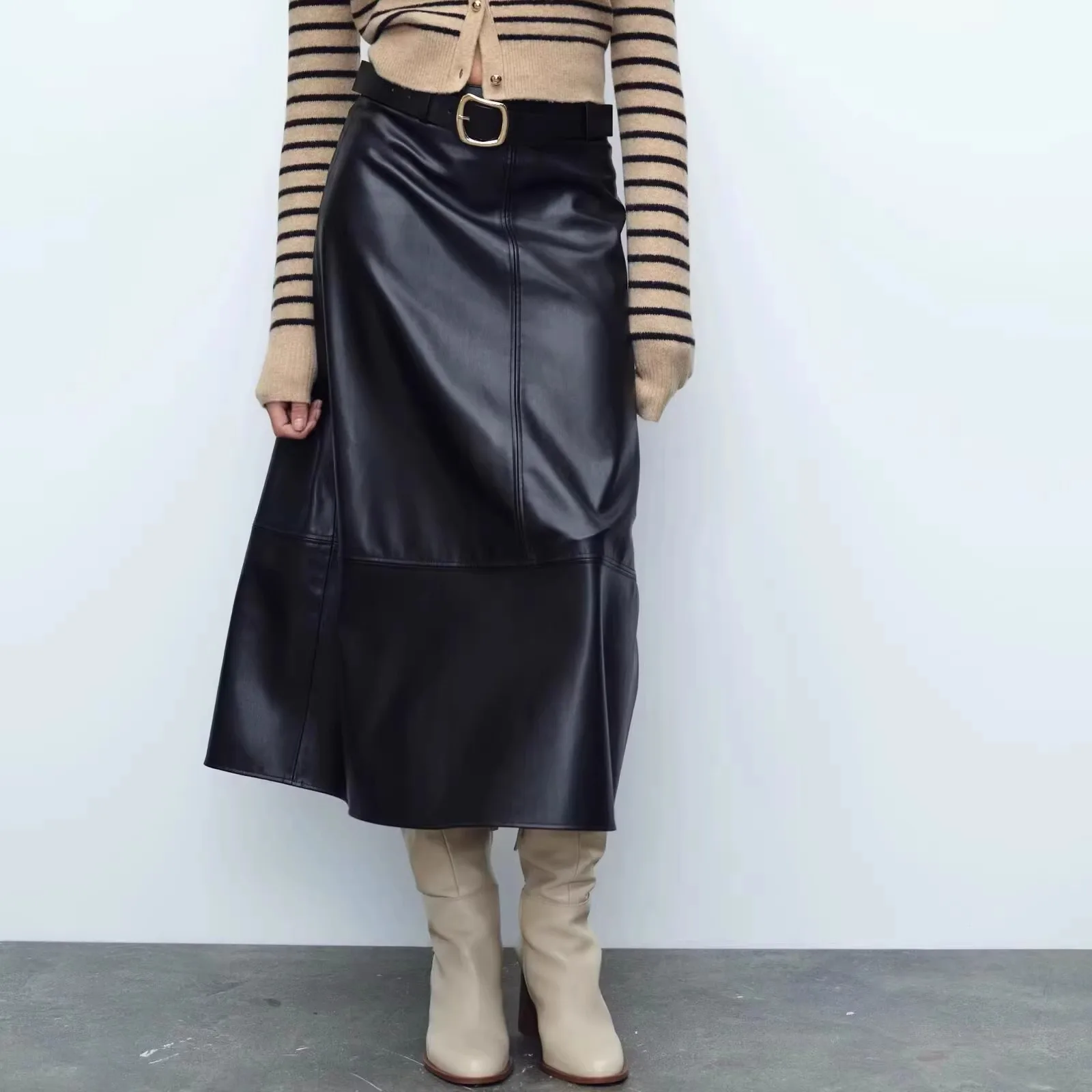 Autumn Winter New Arrival Women's Midi Skirt with Belt High Waist Coat Sle Fake Leather A-Line Skirt Loose Fit Pure Color
Autumn Winter New Arrival Women's Midi Skirt with Belt High Waist Coat Sle Fake Leather A-Line Skirt Loose Fit Pure Color