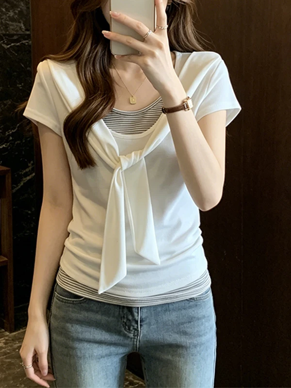 Summer 2026 Casual Stripe Shoulder Wrap plus Size T-Shirt Women's Fashionable Short Sleeve Cover Belly Korean Style Top
Summer 2026 Casual Stripe Shoulder Wrap plus Size T-Shirt Women's Fashionable Short Sleeve Cover Belly Korean Style Top