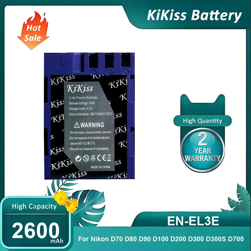 KiKiss Battery For Nikon D70 D80 D90 D100 D200 D300 D300S D700 Camera,EN-EL3E,2600mAh
KiKiss Battery For Nikon D70 D80 D90 D100 D200 D300 D300S D700 Camera,EN-EL3E,2600mAh