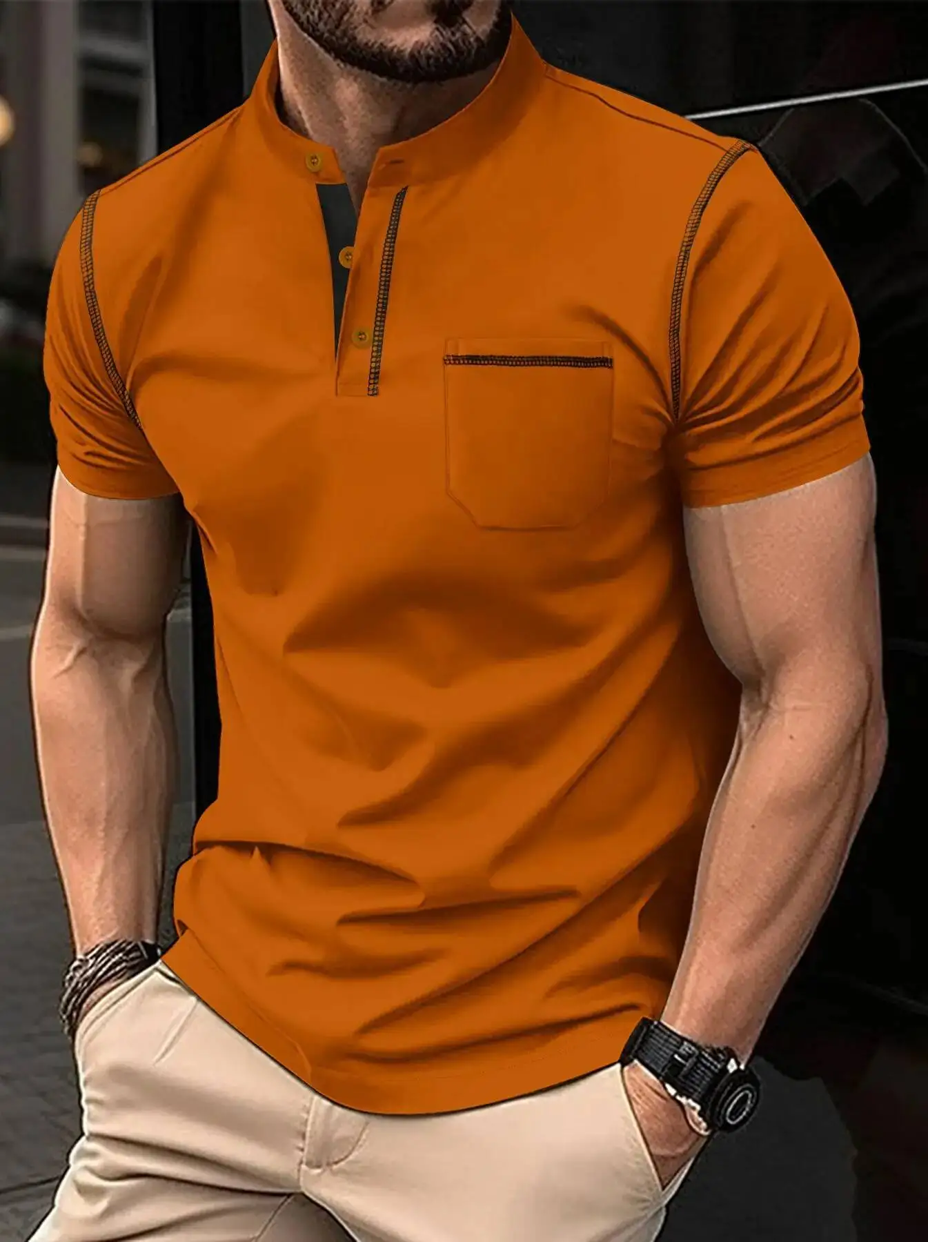 Summer New Men Henry Collar Short Sleeve Golf POLO Shirt Personality Pocket Style Casual Breathable Sports Street Fashion Top
Summer New Men Henry Collar Short Sleeve Golf POLO Shirt Personality Pocket Style Casual Breathable Sports Street Fashion Top