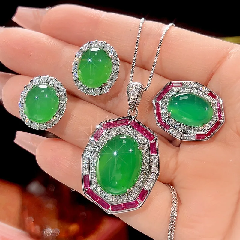 Jewelry Green Chalcedony Vintage Light Luxury Set Main Stone 13*18-10*14
Jewelry Green Chalcedony Vintage Light Luxury Set Main Stone 13*18-10*14