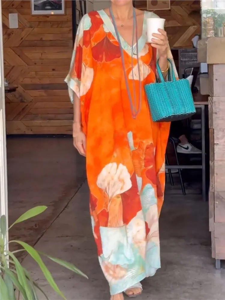Women Summer Short Sleeve Dresses New Loose V Neck Casual Holiday Maxi Dress Female Daily Commute Fashion Printed Vestidos Robes
Women Summer Short Sleeve Dresses New Loose V Neck Casual Holiday Maxi Dress Female Daily Commute Fashion Printed Vestidos Robes