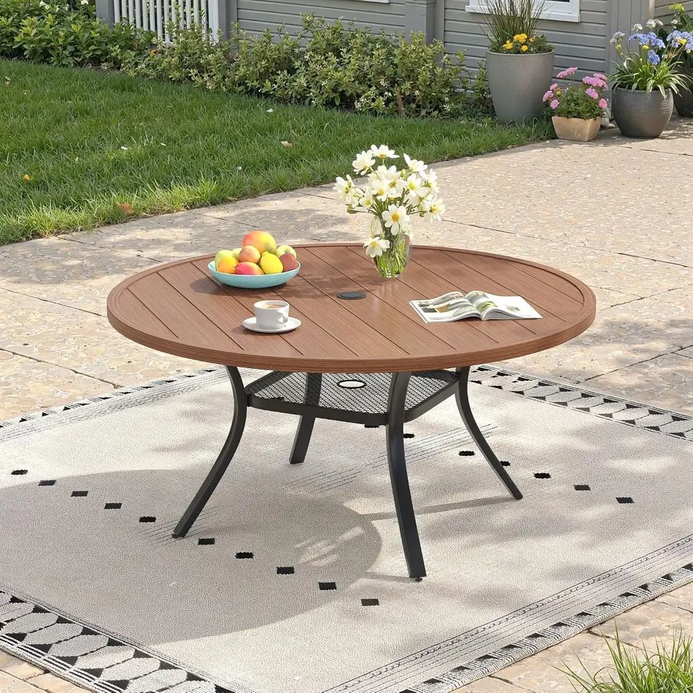 6-Seater Walnut Outdoor Metal Patio Dining Table with Umbrella Hole for Lawn and Garden
6-Seater Walnut Outdoor Metal Patio Dining Table with Umbrella Hole for Lawn and Garden