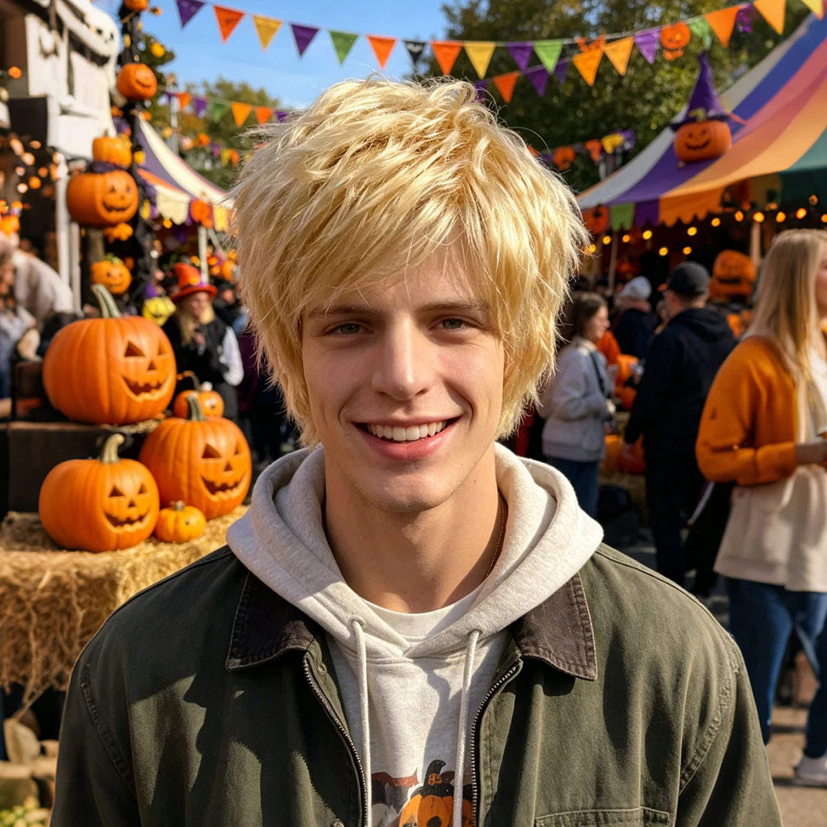 Men's Blonde Short Spiky Synthetic Wig with Glitter Thread, Anime Style for Cosplay and Party Costumes
Men's Blonde Short Spiky Synthetic Wig with Glitter Thread, Anime Style for Cosplay and Party Costumes