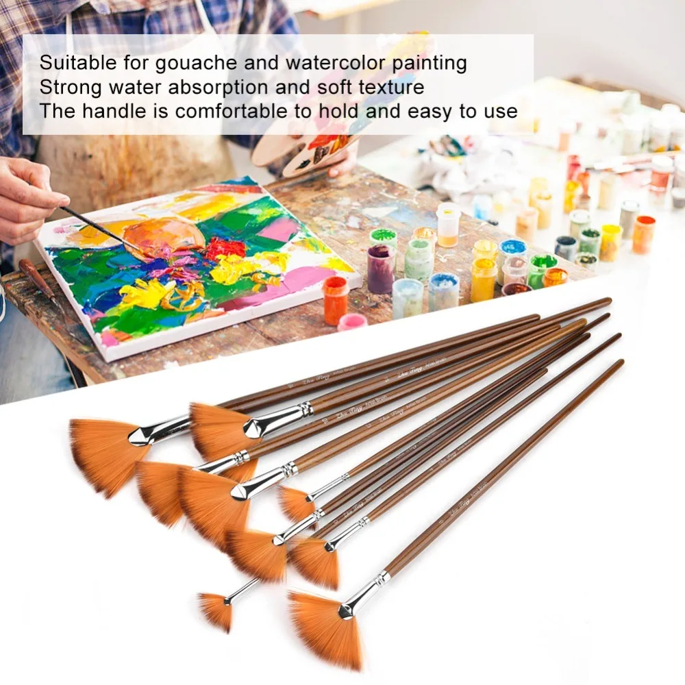 9PCS Fan tail shape Fan Tail Paint Brushes Mixed tip type Brown handle Brown Handle Art Brushes Multi-pigment compatible
9PCS Fan tail shape Fan Tail Paint Brushes Mixed tip type Brown handle Brown Handle Art Brushes Multi-pigment compatible