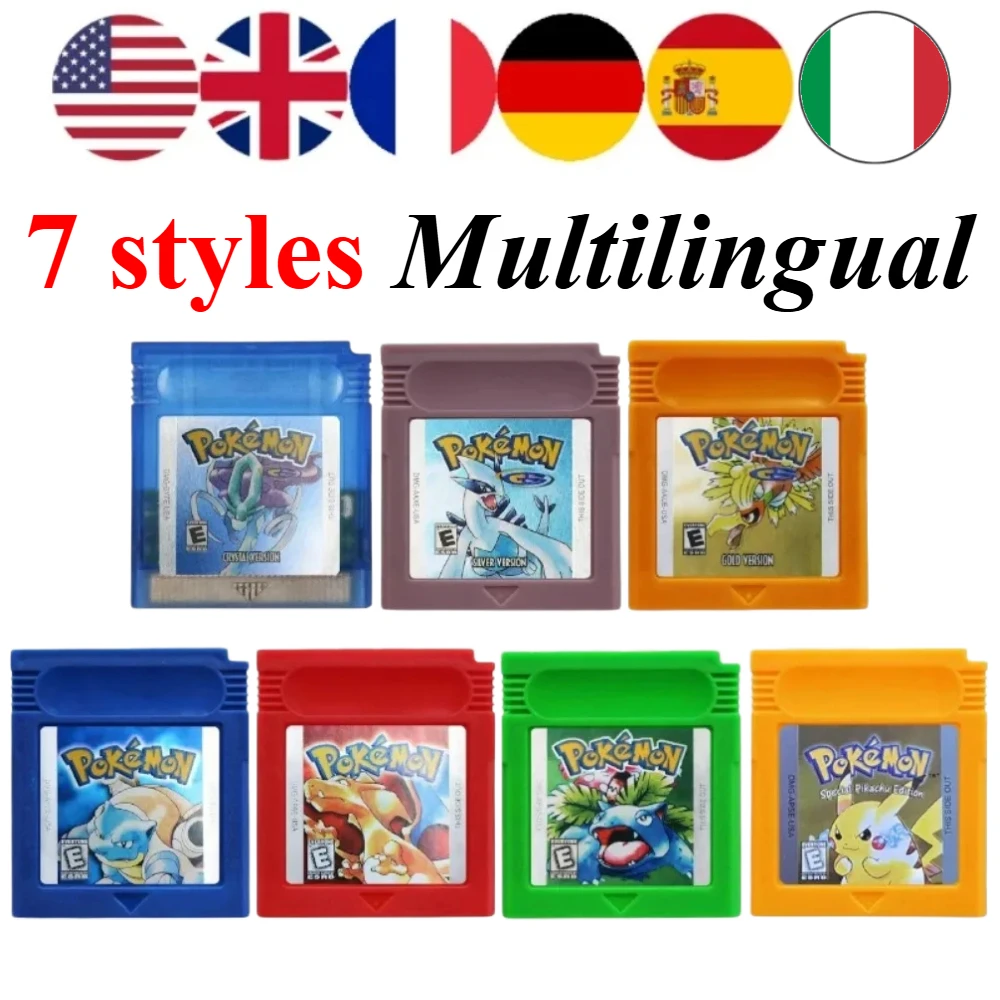 GBC Pokemon Game Cartridge Bundle Red/Blue/Crystal/Gold/Silver/Yellow/Green Multilingual Card USA/ESP/NOE/FRA/ITA Versions
GBC Pokemon Game Cartridge Bundle Red/Blue/Crystal/Gold/Silver/Yellow/Green Multilingual Card USA/ESP/NOE/FRA/ITA Versions