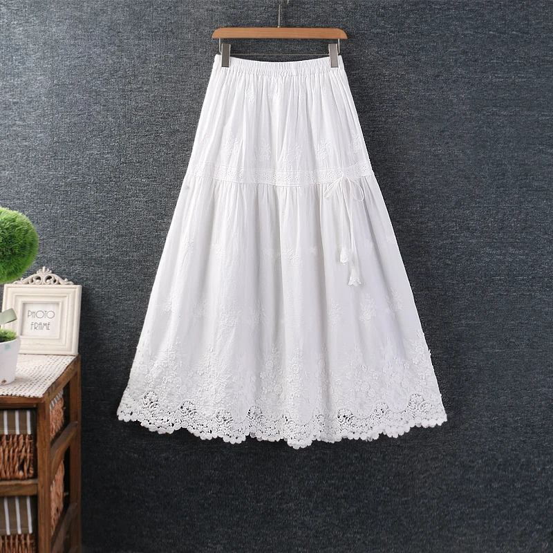Sweet Mori Girl Solid Color Embroidery Hollow Out Cotton Skirts Women Spring Summer High Elastic Waist Casual Loose A-Line Skirt
Sweet Mori Girl Solid Color Embroidery Hollow Out Cotton Skirts Women Spring Summer High Elastic Waist Casual Loose A-Line Skirt