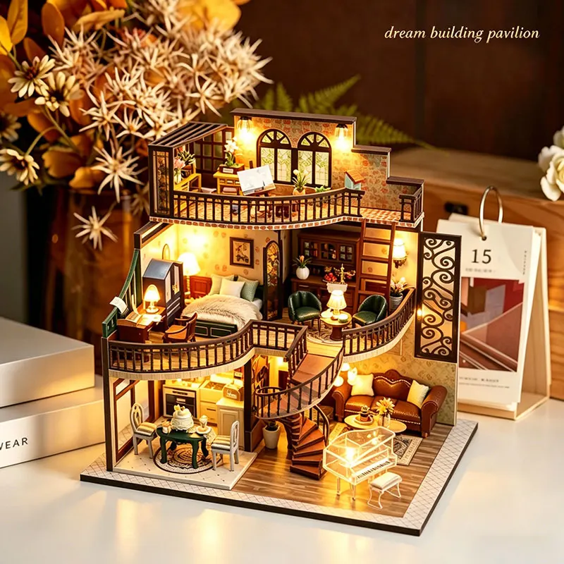 Zuuton DIY Miniature Dollhouse Kit 3-Floor Retro Villa with LED Lights Wooden 3D Puzzle Model Building Kit Handmade Craft Gift
Zuuton DIY Miniature Dollhouse Kit 3-Floor Retro Villa with LED Lights Wooden 3D Puzzle Model Building Kit Handmade Craft Gift