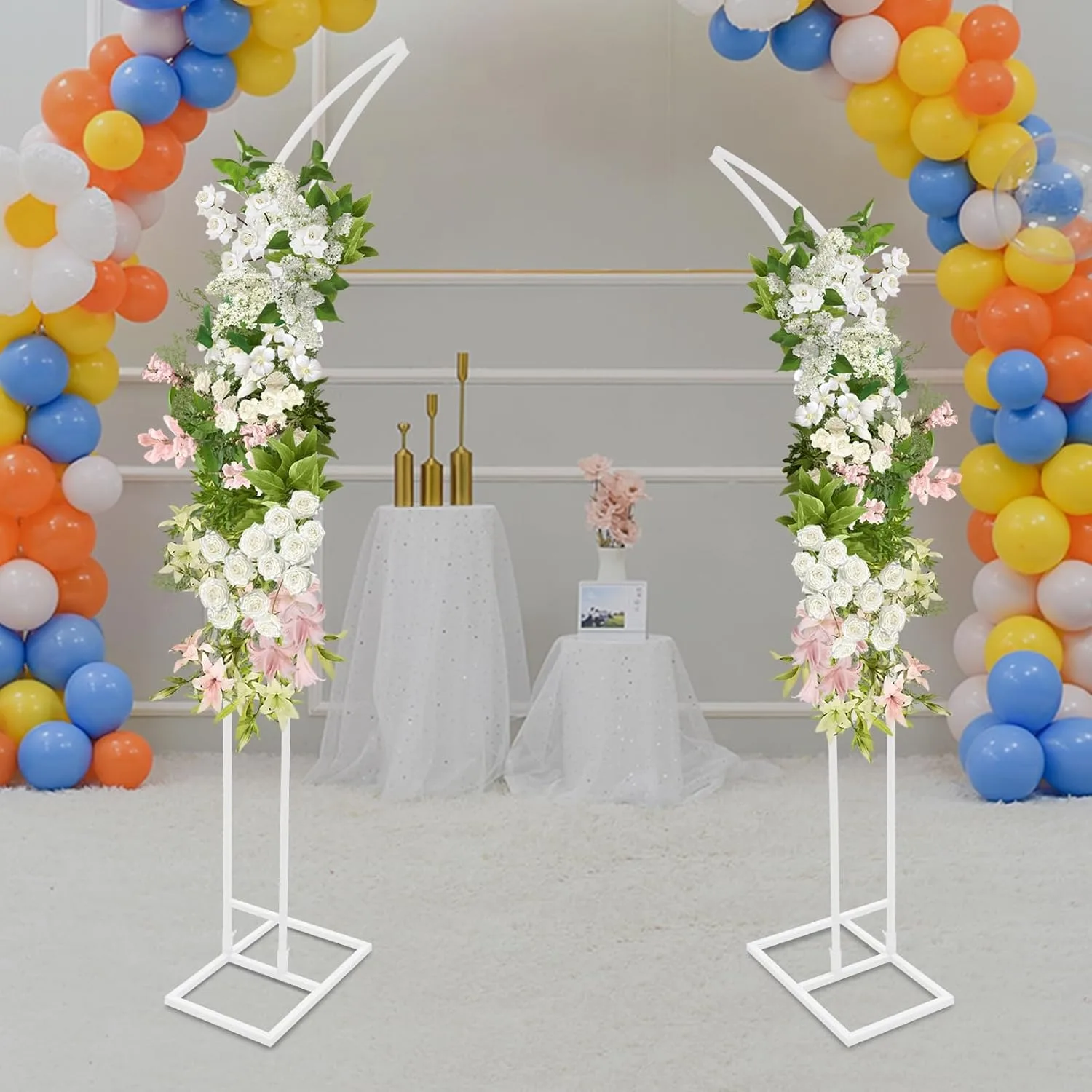 2PCS Curved Metal Wedding Arch Backdrop Stand for Ceremony and Party, Balloon Arch Stand for Birthday Party Baby Shower Anniversary Celebration Indoor Outdoor Event Decoration, White
2PCS Curved Metal Wedding Arch Backdrop Stand for Ceremony and Party, Balloon Arch Stand for Birthday Party Baby Shower Anniversary Celebration Indoor Outdoor Event Decoration, White