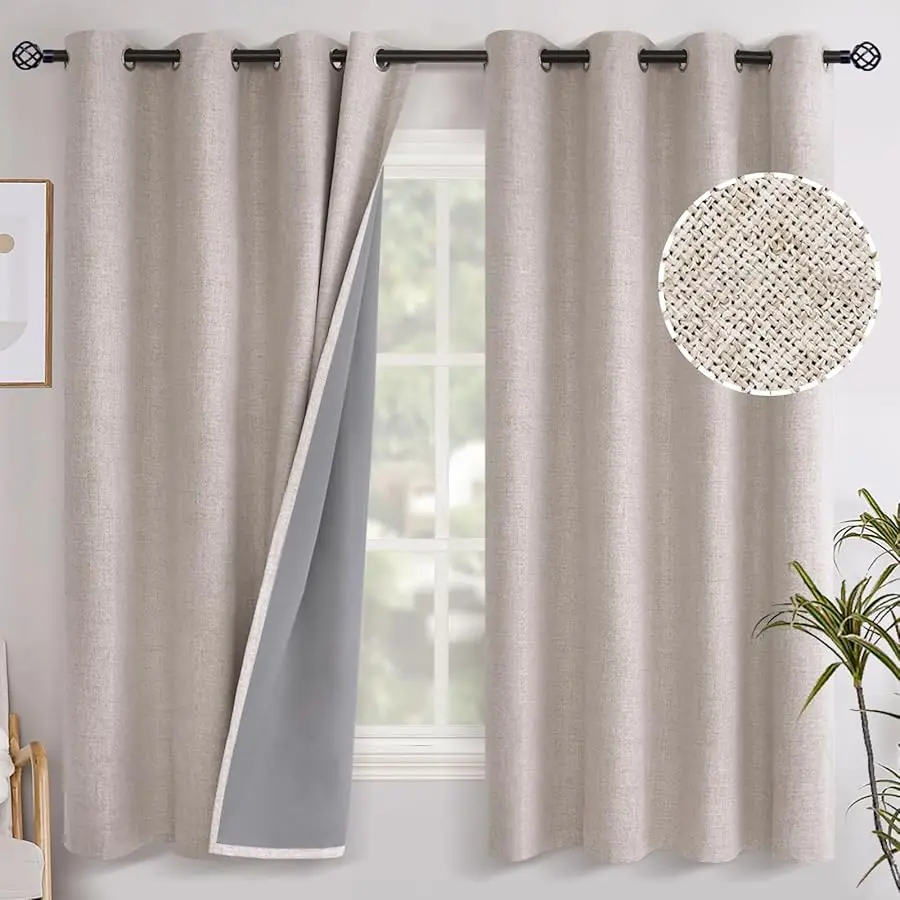 Linen Blackout Curtains 63 Inch Length for Bedroom, Room Darkening Window Drapes with Grommet Thermal Insulated Black Out Blinds
Linen Blackout Curtains 63 Inch Length for Bedroom, Room Darkening Window Drapes with Grommet Thermal Insulated Black Out Blinds