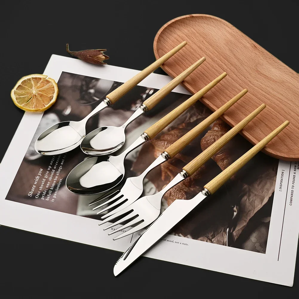 4People Silver Stainless Steel Cutlery Wooden Handle Tableware Dinnerware Spoon Fork Steak Knife for Home Kitchen Flatware Set
4People Silver Stainless Steel Cutlery Wooden Handle Tableware Dinnerware Spoon Fork Steak Knife for Home Kitchen Flatware Set