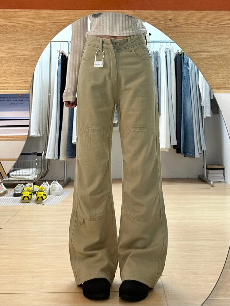 Широкая рабочая одежда цвета хаки, джинсы, женские утягивающие расклешенные брюки с высокой талией, весна-осень, новый дизайн, модные брюки
Широкая рабочая одежда цвета хаки, джинсы, женские утягивающие расклешенные брюки с высокой талией, весна-осень, новый дизайн, модные брюки