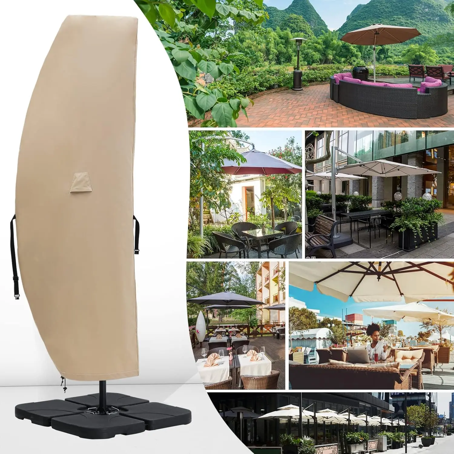 Waterproof 600D Patio Umbrella Cover with Zipper, Fits Offset Umbrellas 7.5-15 Feet in Khaki
Waterproof 600D Patio Umbrella Cover with Zipper, Fits Offset Umbrellas 7.5-15 Feet in Khaki