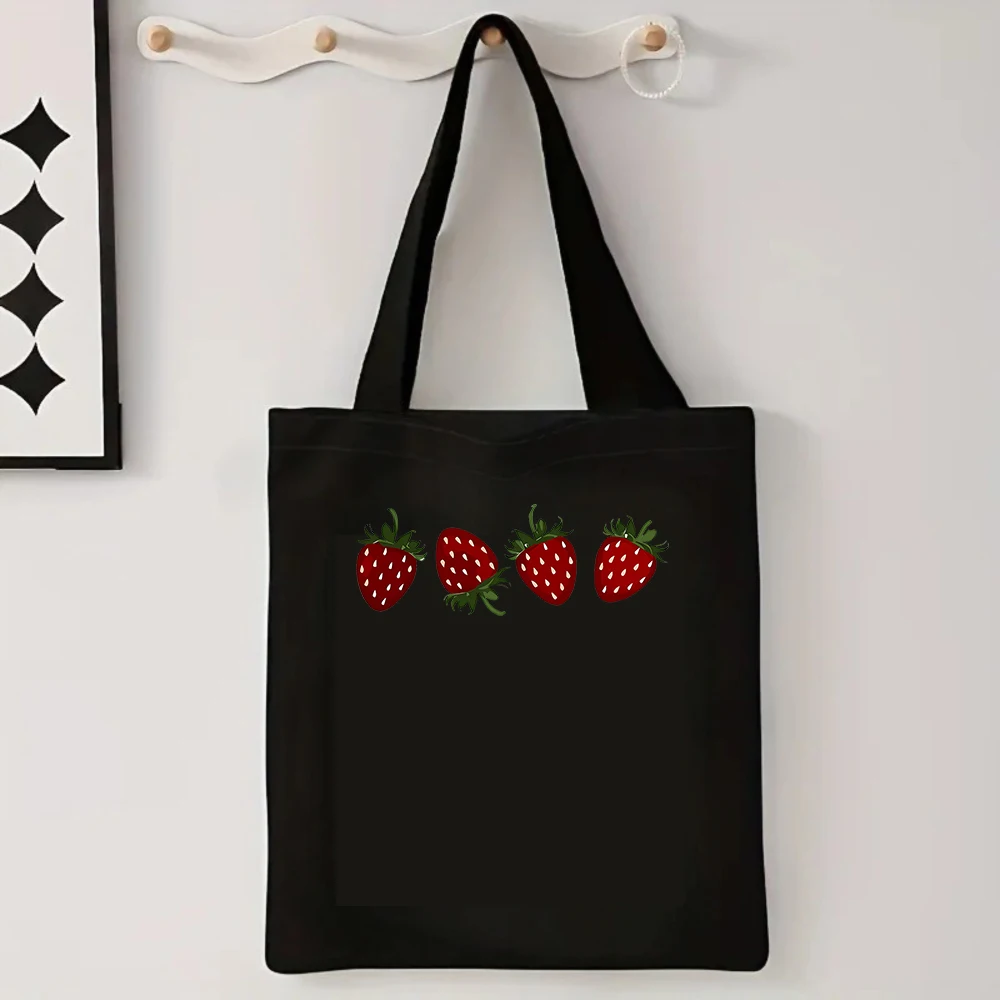 Black Strawberry Print Canvas Tote Bag Simple Casual Shoulder Bag
Black Strawberry Print Canvas Tote Bag Simple Casual Shoulder Bag
