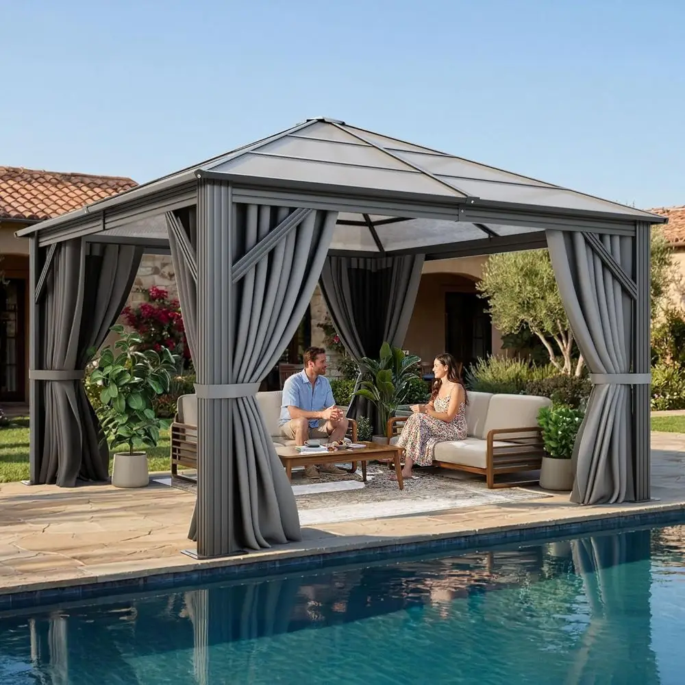 10x10t Gazebo Hardtop Outdoor Polyte with Netting and Shaded Curtains, Metal e Garden Tent or Patio, Backyard, Deck and Lawns
10x10t Gazebo Hardtop Outdoor Polyte with Netting and Shaded Curtains, Metal e Garden Tent or Patio, Backyard, Deck and Lawns