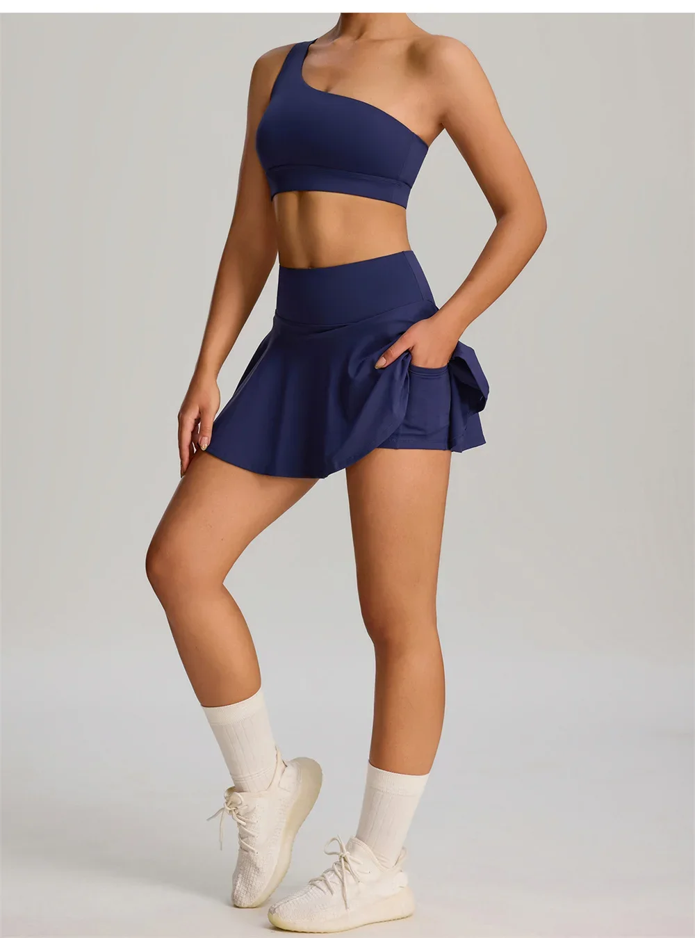 2PCS One Shoulder Bra Yoga Set Outfit Women Tennis Pleated Skirt Anti Shorts Pocket Gym Sport Badminton Workout Active Wear
2PCS One Shoulder Bra Yoga Set Outfit Women Tennis Pleated Skirt Anti Shorts Pocket Gym Sport Badminton Workout Active Wear