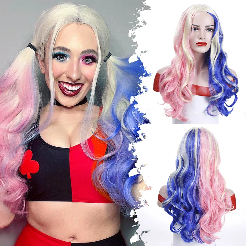 Cosplay long curly hair women's mid cut pink blue color blocked mid cut full head cover
Cosplay long curly hair women's mid cut pink blue color blocked mid cut full head cover