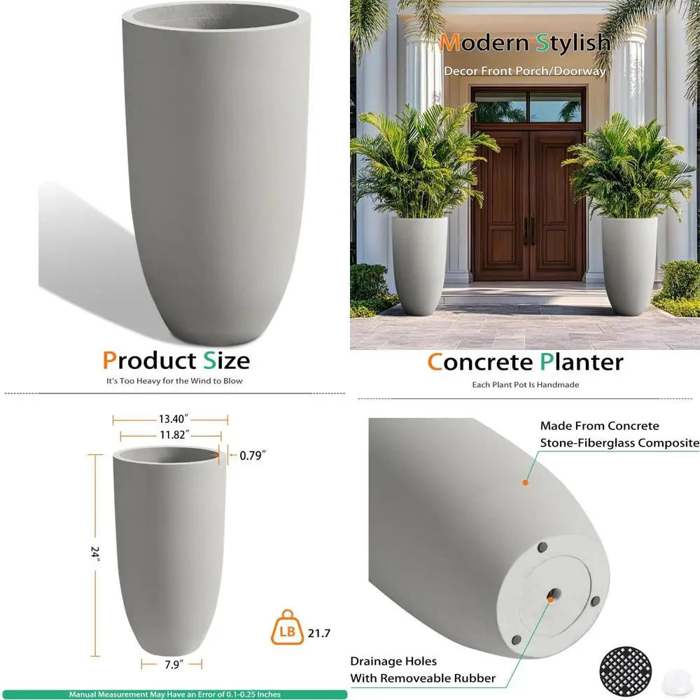 Большие уличные бетонные кашпо для сада, переднего крыльца и патио — 24-дюймовые серые кастрюли, подходящие для внутреннего использования
Большие уличные бетонные кашпо для сада, переднего крыльца и патио — 24-дюймовые серые кастрюли, подходящие для внутреннего использования