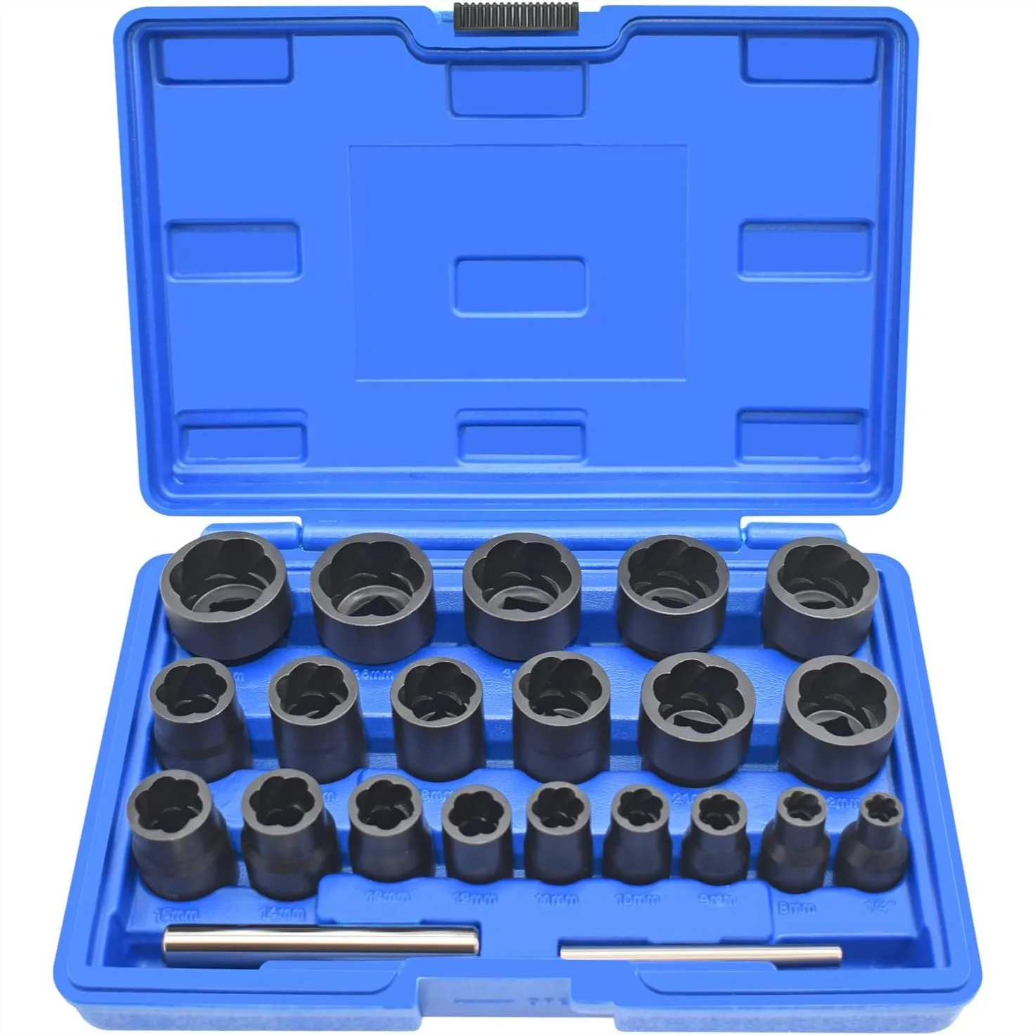 22 Pcs Bolt Nut Extractor Set, 1/2" & 3/8" Drive Wheel Lock Removal Kit for Damaged Stripped Frozen Nuts Screws, Impact Lug Nut
22 Pcs Bolt Nut Extractor Set, 1/2" & 3/8" Drive Wheel Lock Removal Kit for Damaged Stripped Frozen Nuts Screws, Impact Lug Nut
