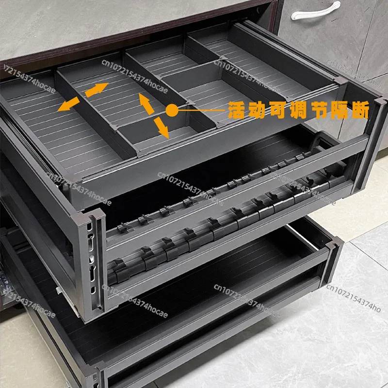 Deepened kitchen pull out basket, aluminum alloy cabinet drawer rack, double layer storage for tableware and condiments.
Deepened kitchen pull out basket, aluminum alloy cabinet drawer rack, double layer storage for tableware and condiments.