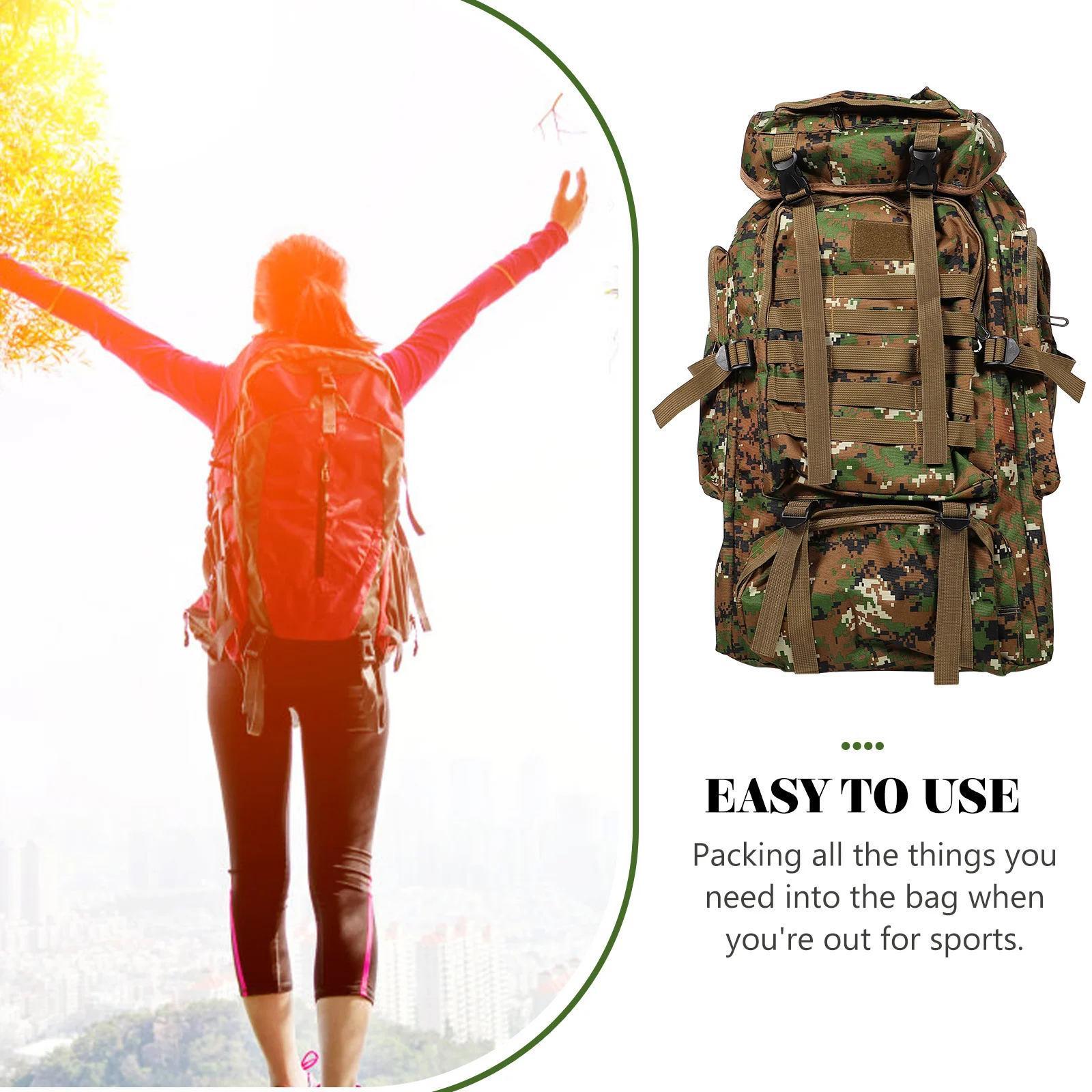 Water-Resistant Backpack Outdoor Hiking Backpack Large Capacity Multi-Pocket Camping Pack for Men Women Travel Trekking Military
Water-Resistant Backpack Outdoor Hiking Backpack Large Capacity Multi-Pocket Camping Pack for Men Women Travel Trekking Military