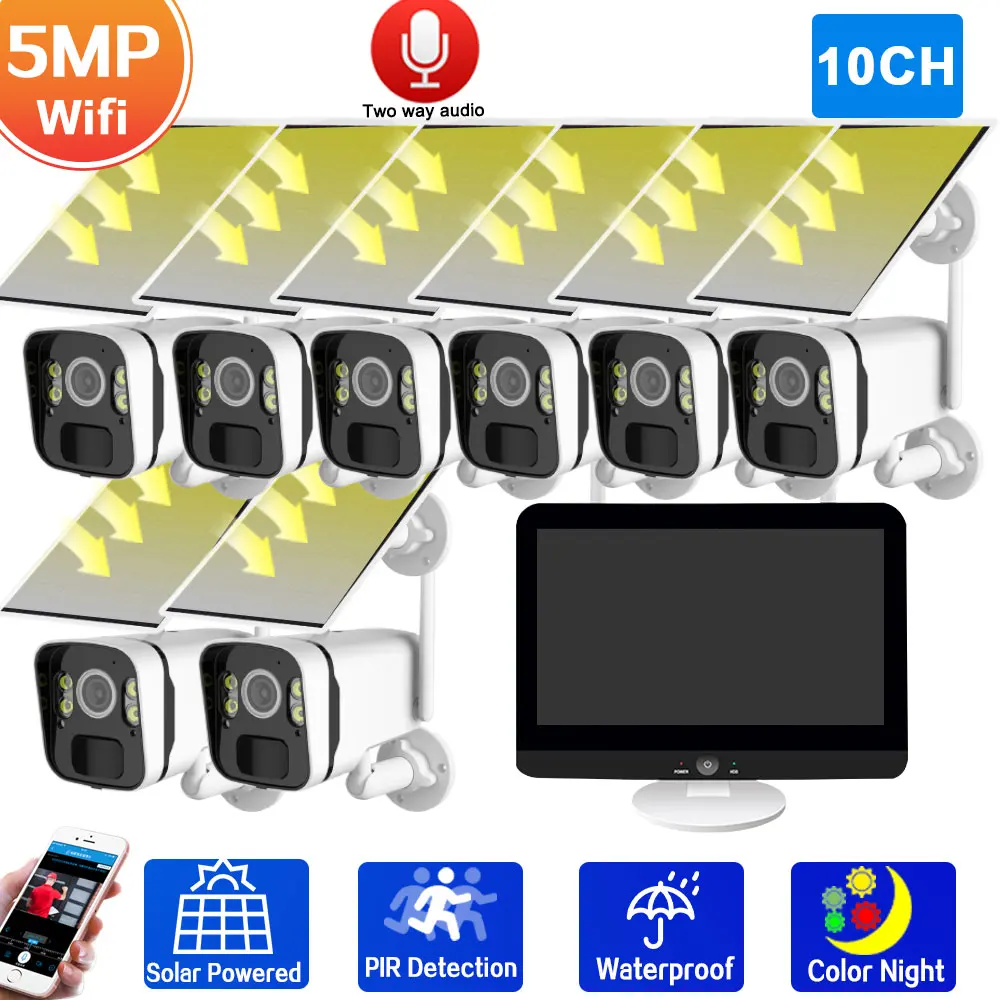 8CH 5MP Solar Wifi CCTV Camera System Outdoor Rechargeable Battery Camera Security System 4CH Video Surveillance LCD Monitor Kit
8CH 5MP Solar Wifi CCTV Camera System Outdoor Rechargeable Battery Camera Security System 4CH Video Surveillance LCD Monitor Kit