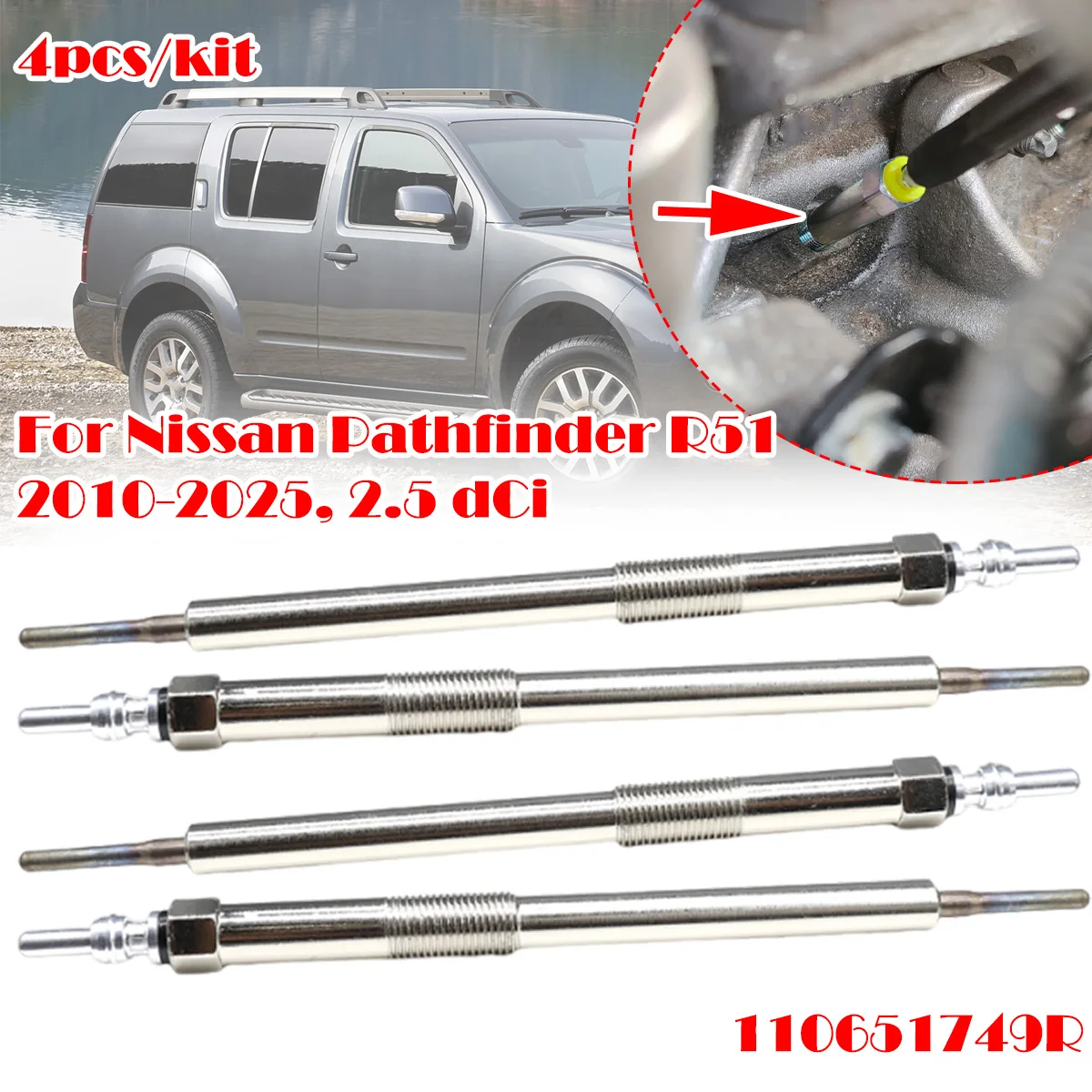 4PC Diesel Heater Nickel Plating Glow Plugs 4.5V For Nissan Pathfinder R51 2010-2025 2.5 dCi 6221590001 110651749R 110650819R
4PC Diesel Heater Nickel Plating Glow Plugs 4.5V For Nissan Pathfinder R51 2010-2025 2.5 dCi 6221590001 110651749R 110650819R