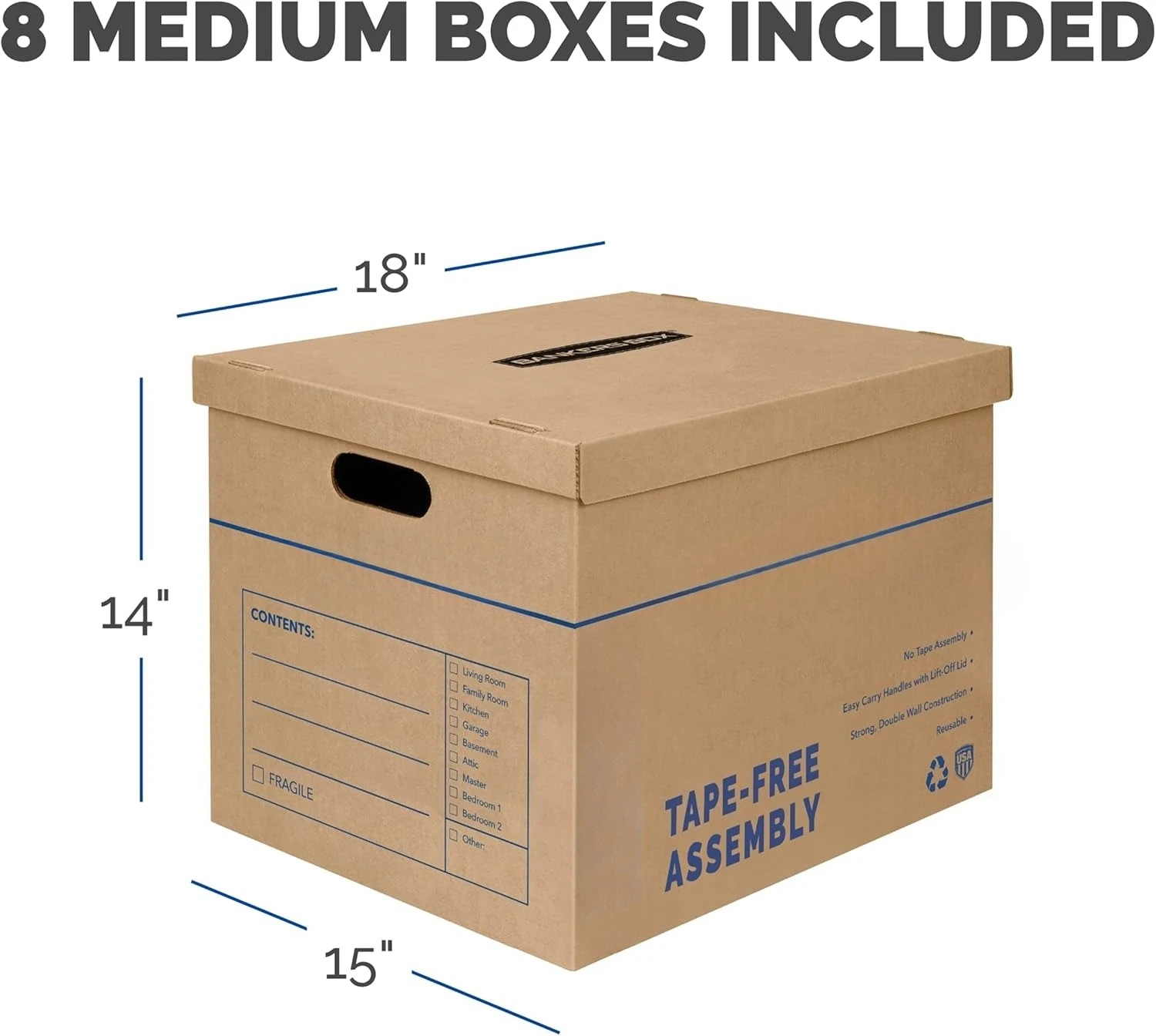 Средний классический движущийся ящик, 8 шт., усиленные ручки, сборка без ленты, коробка с крышкой, 19 x 14,5 x 15,5 дюймов (7717201)
Средний классический движущийся ящик, 8 шт., усиленные ручки, сборка без ленты, коробка с крышкой, 19 x 14,5 x 15,5 дюймов (7717201)